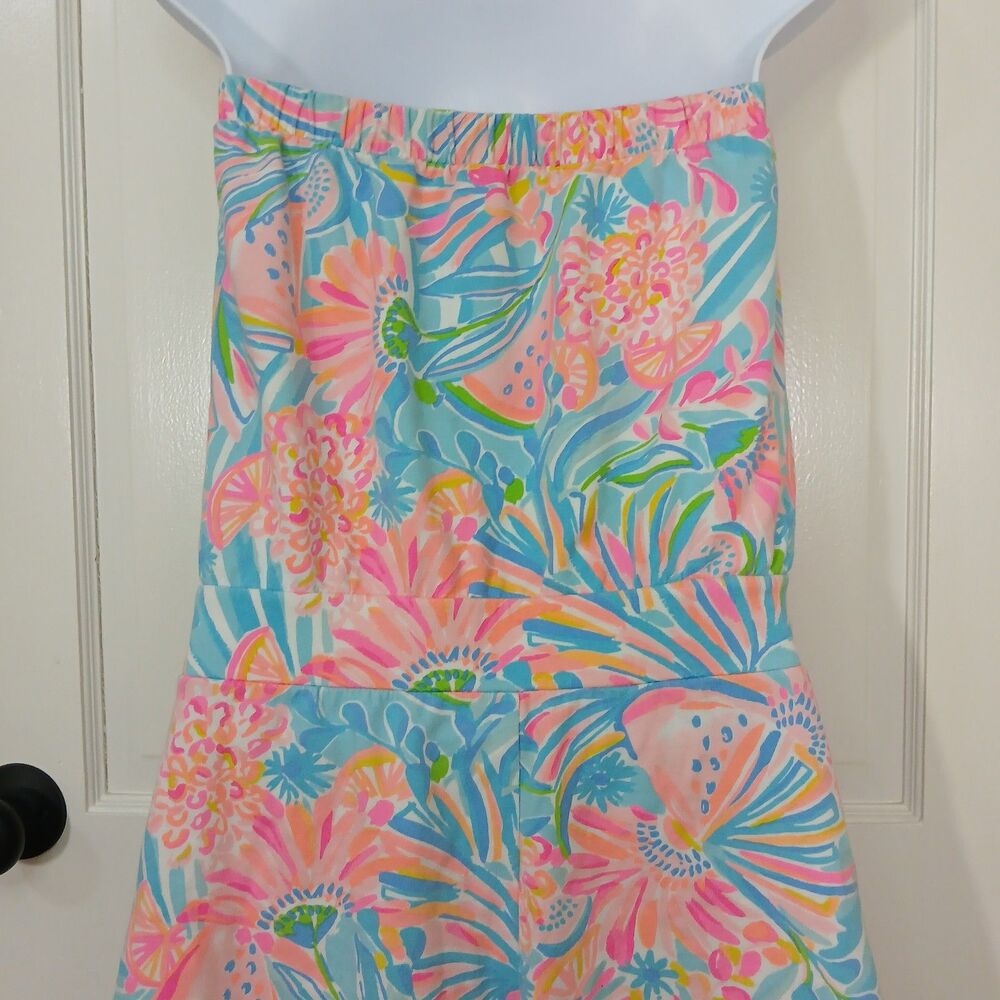 Lilly Pulitzer Jace Strapless Romper S Scalloped Hem Floral Pockets Beach Pool - Picture 15 of 15